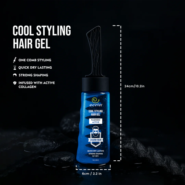 Ecrin Cool Styling Hair Gel With Active Collagen | Strong Hold, No Flakes, Nourishing Formula For All Hair Types, Daily Use Gel With Refreshing Cool Effect (280ml)