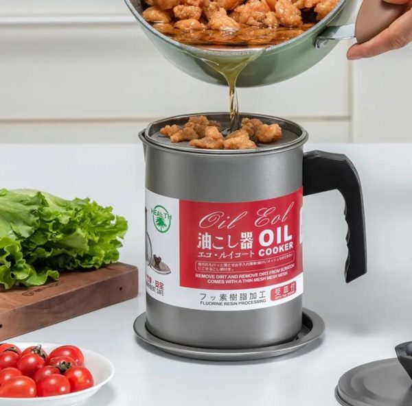 High Quality Fryer Oil Filter Pot Carbon Steel oilcan with Stainless Steel Kitchen Storage Jug Cooking Pot ( Without Box )