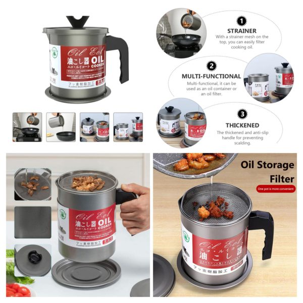 High Quality Fryer Oil Filter Pot Carbon Steel oilcan with Stainless Steel Kitchen Storage Jug Cooking Pot ( Without Box )