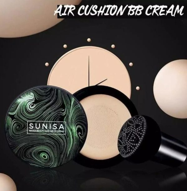 SUNISA Waterproof Mushroom Head Air Cushion Foundation – BB & CC Cream with Moisturizing Liquid Base and Sponge Applicator