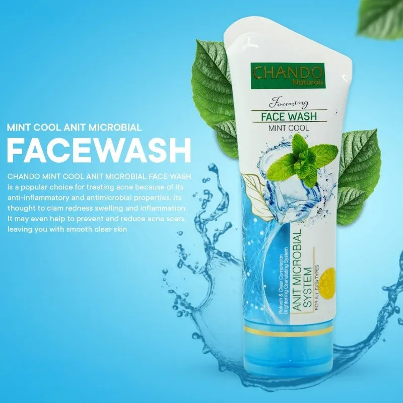CHANDO Naturals Foaming Face Wash Mint Cool – Anti-Microbial Daily Cleanser for Oily & Acne-Prone Skin (100ml).