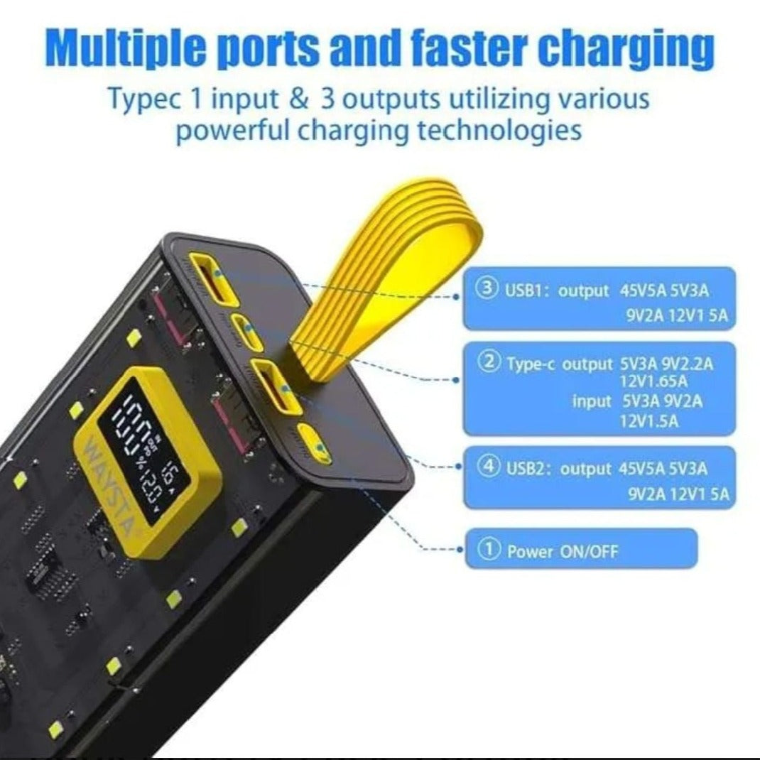 Transparent Power Bank With LED Light | Fast Charging Portable Power Bank With Dual USB Output And Smart Display (10000mah).
