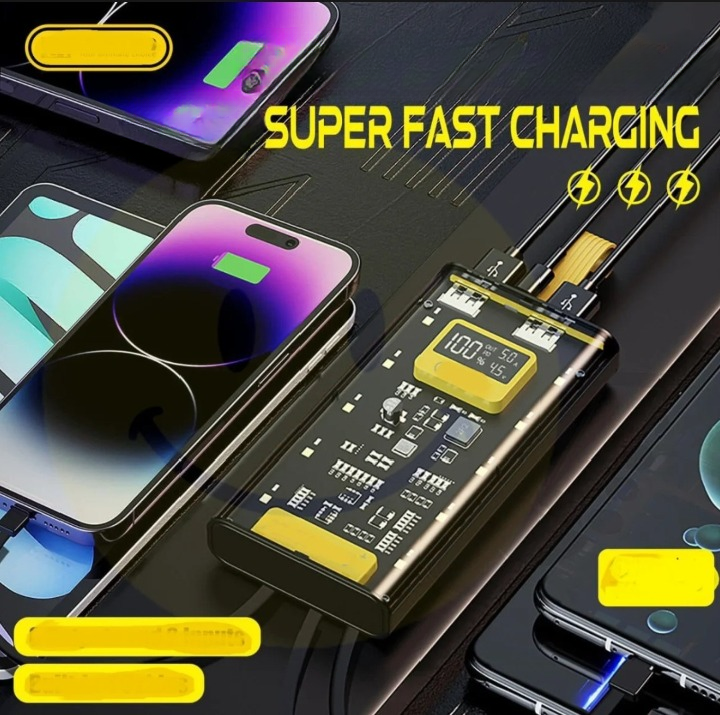 Transparent Power Bank With LED Light | Fast Charging Portable Power Bank With Dual USB Output And Smart Display (10000mah).