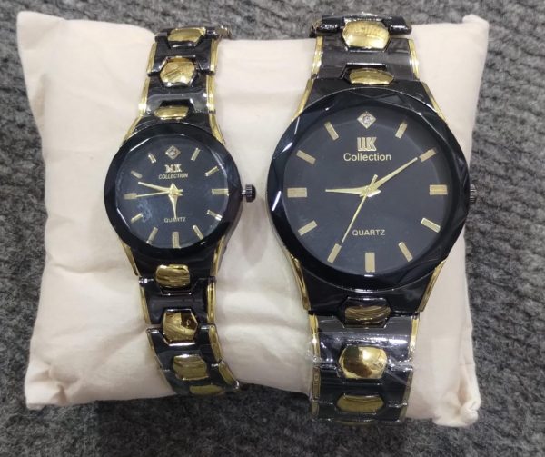 Elegant Couple Watch Set – Luxury Quartz Wristwatches For Him & Her With Dual-tone Metal Strap.