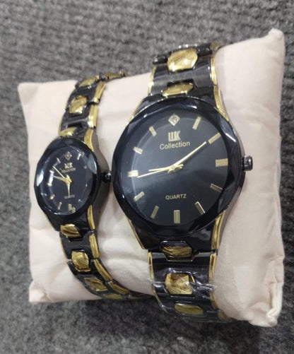 Elegant Couple Watch Set – Luxury Quartz Wristwatches For Him & Her With Dual-tone Metal Strap.