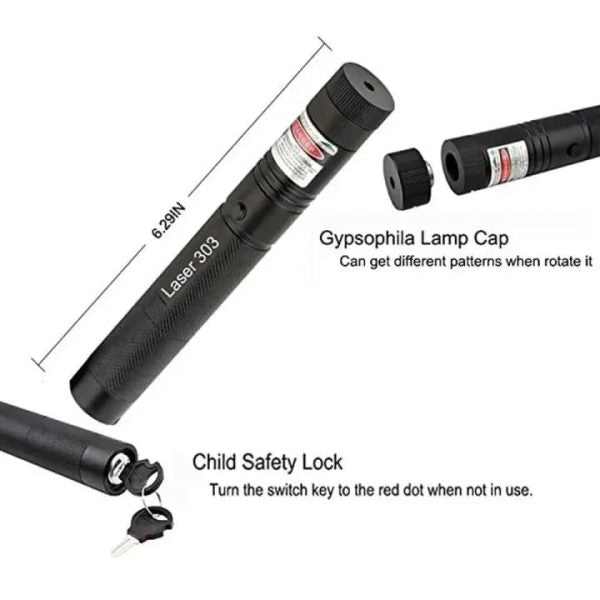 High-power 303 Green Laser Pointer With Adjustable Focus – Rechargeable 3.7v Battery, Charger & Safety Lock – Rechargeable Green Laser Light, Green Laser Pointer, Green Beam Light