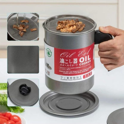High Quality Fryer Oil Filter Pot Carbon Steel oilcan with Stainless Steel Kitchen Storage Jug Cooking Pot ( Without Box )
