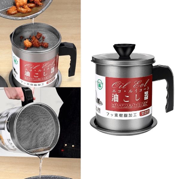 High Quality Fryer Oil Filter Pot Carbon Steel oilcan with Stainless Steel Kitchen Storage Jug Cooking Pot ( Without Box )