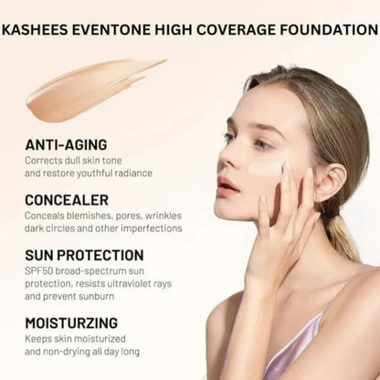 Kashees Eventone High Coverage Foundation – Full Coverage Matte Creamy Foundation For Flawless Skin – Lightweight, Long-lasting (24h) Makeup Base For All Skin Types – Bridal, Party & Daily Wear – 20ml