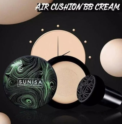 SUNISA Waterproof Mushroom Head Air Cushion Foundation – BB & CC Cream with Moisturizing Liquid Base and Sponge Applicator